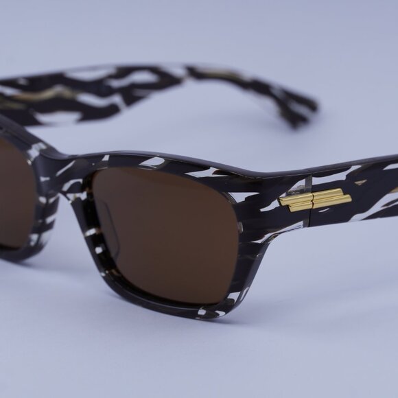 Bottega Veneta BV1143S 003 Sunglasses Striped Brown Rectangle Frame,Brown Lenses - Picture 2 of 11